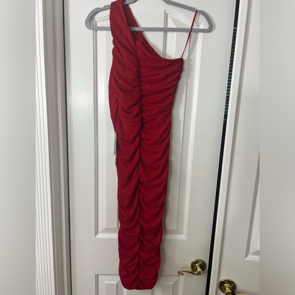 NWT Love X Design Womens Red Chiffon Midi Bodycon Dress Size XS - Picture 2 of 4